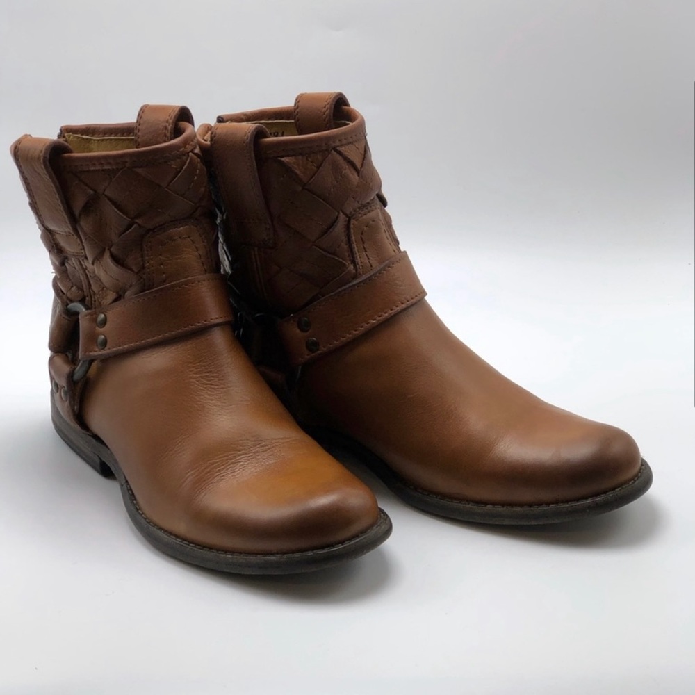 FRYE Phillip Brown Woven Leather Ankle Boots